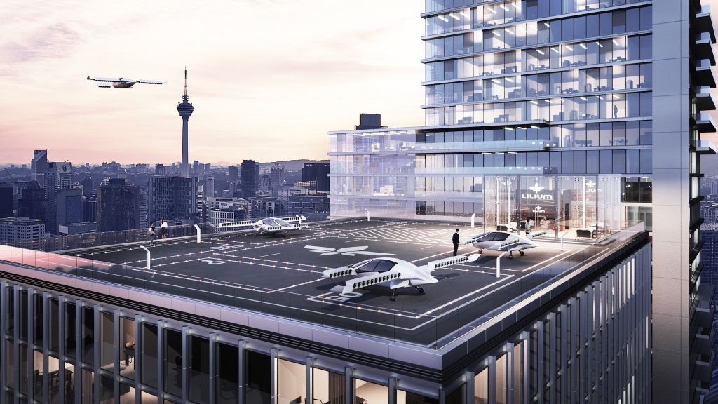 Flugtaxi: So stellt sich das Startup Lilium die Zukunft des Stadtverkehrs vor. Foto: Lilium